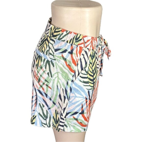 Tahari L Jungle Vibe Print 100% Linen Pockets Stretch Drawstring Waist Shorts - Picture 3 of 6